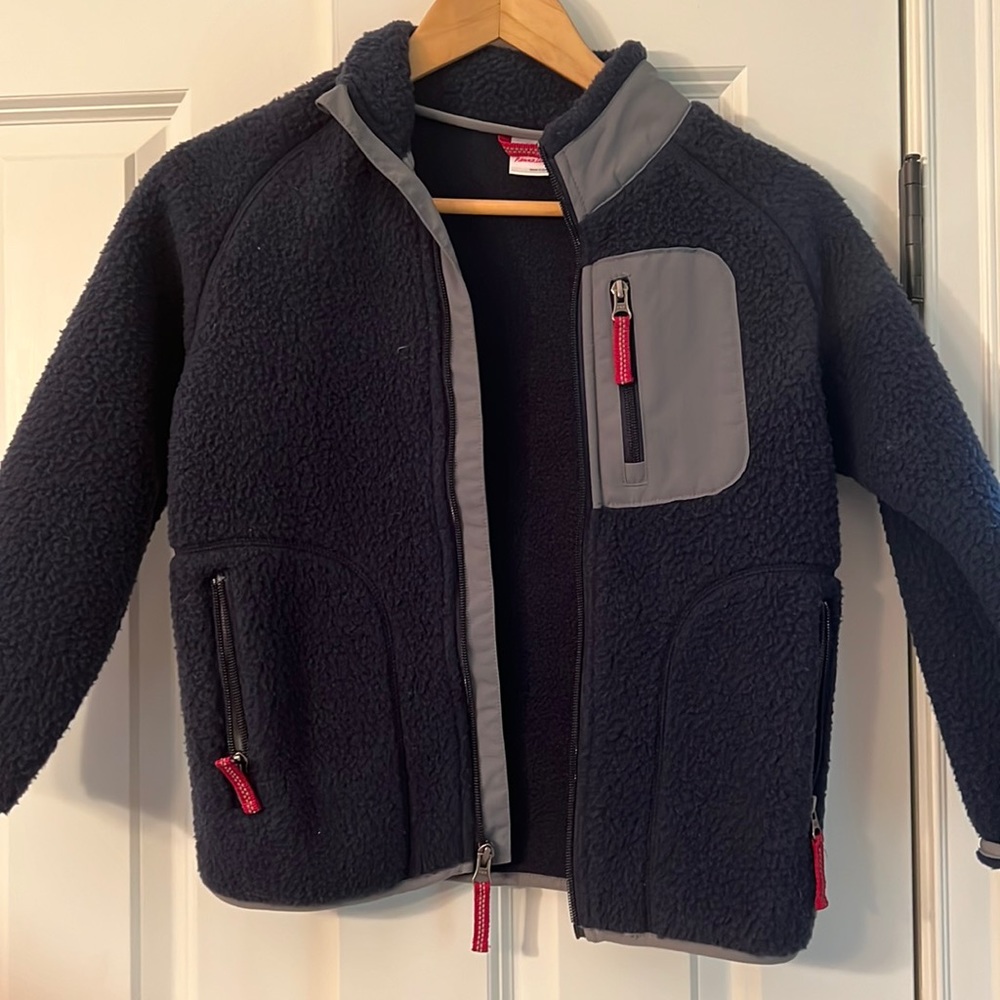 Hanna Anderson fleece jacket  size 130 / 8US color navy/grey/red